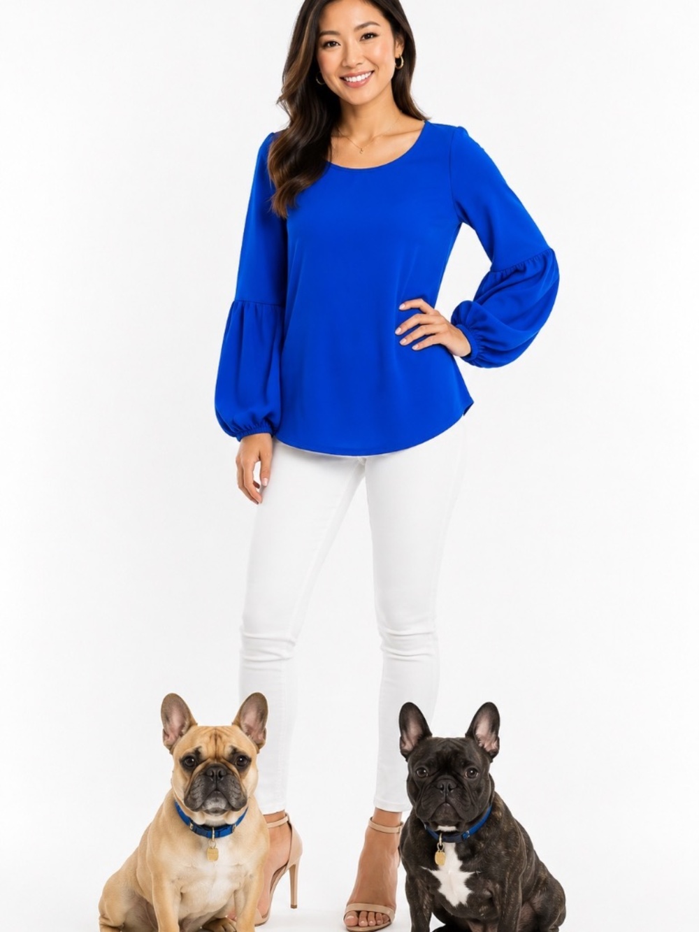 Vince Camuto XS Cobalt Blue Balloon Sleeve Blouse Keyhole Back Top
